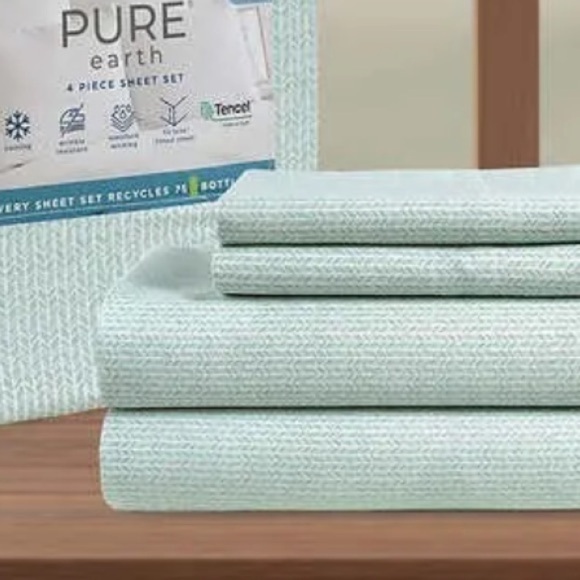 NWT Pure Earth Sheet Set Solid 4-Piece 300 Thread Count Flat Fitted Pillowcase - Picture 5 of 9